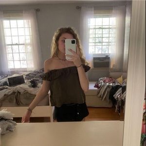 Dark Army green ruffle top